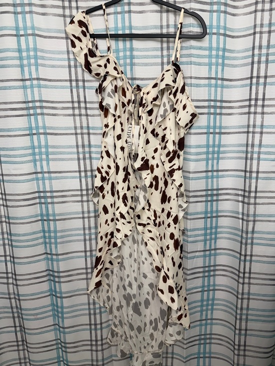 Muy Muy Tops - Ivory Cow-Print High-Low Ruffle camisole